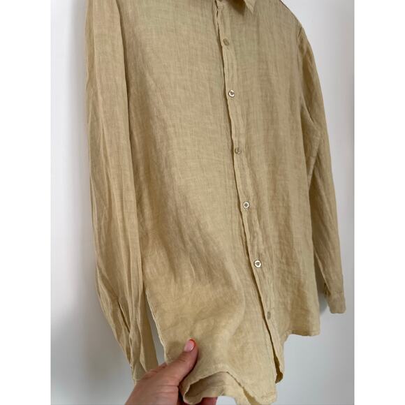 Italian 100% Linen MATE Oversized Button-Up Shirt - Butter Yellow, Small - Picture 6 of 7